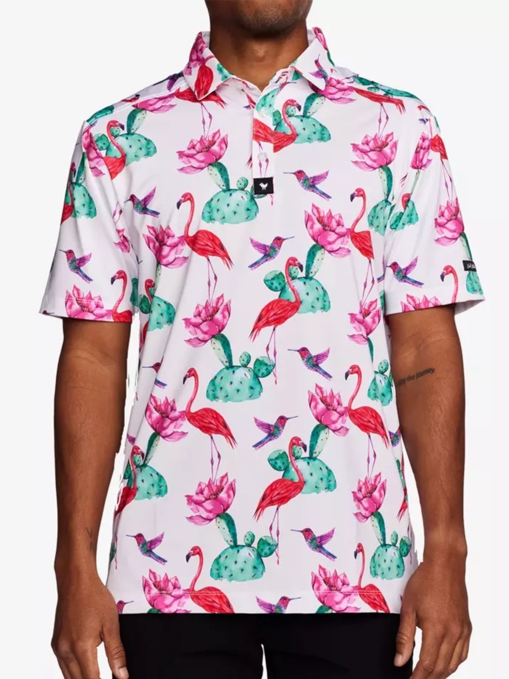 BAD BIRDIE Mens Flock With Me Golf Polo XL Golfcore Preppy Botanical Performance